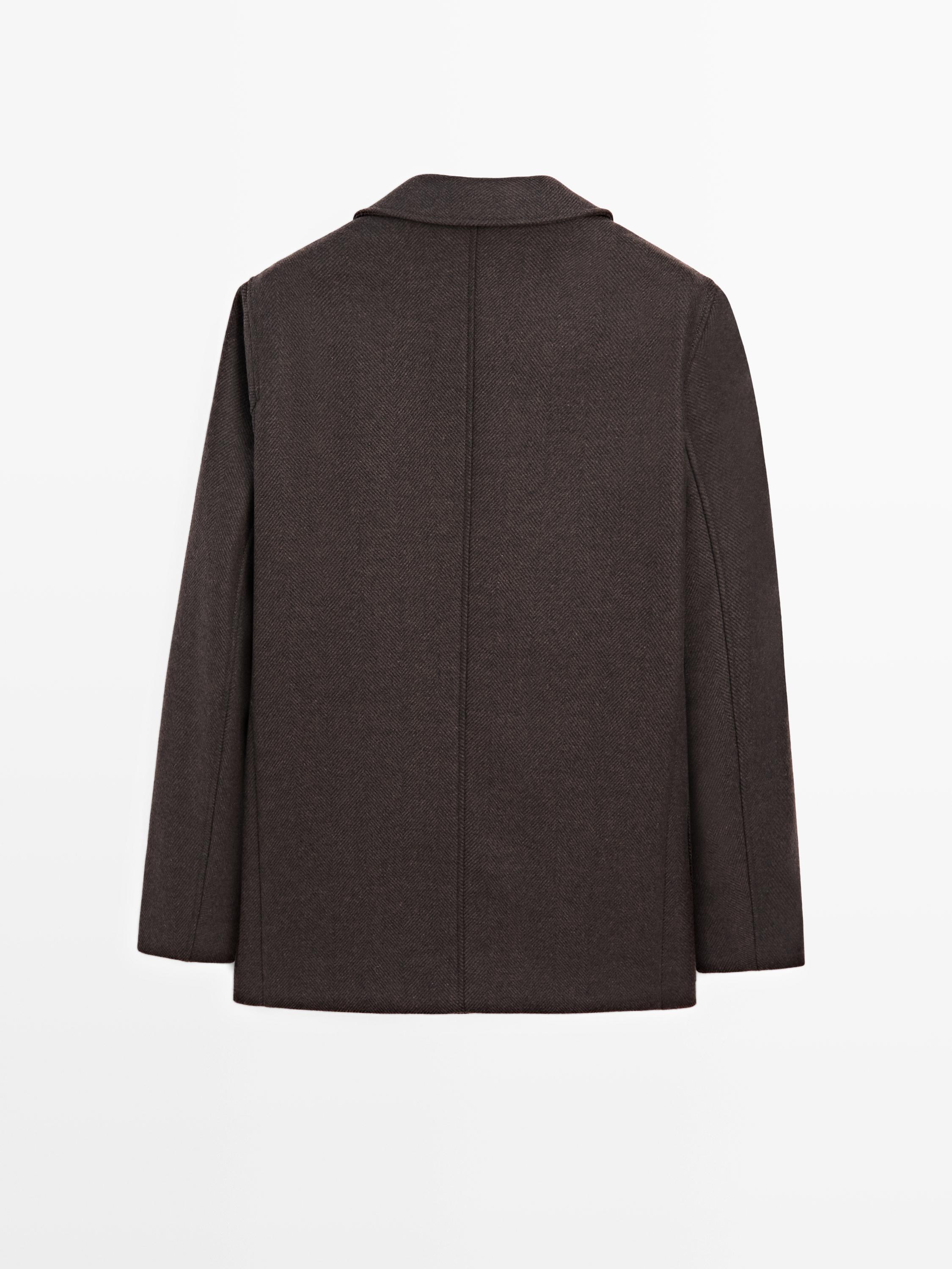 Manteau mi-long à chevrons en laine mélangée